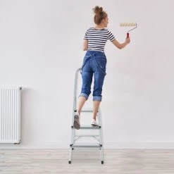 Relaxdays Escabeau, Pliable, Aluminium Et Plastique, Garde-corps, Charge Max. 150 Kg, 3 Marches, Argenté/noir -Pas Cher Échelle Magasin 56478862 4