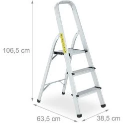 Relaxdays Escabeau, Pliable, Aluminium Et Plastique, Garde-corps, Charge Max. 150 Kg, 3 Marches, Argenté/noir -Pas Cher Échelle Magasin 56478862 5