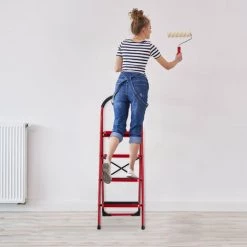 Relaxdays Escabeau, Pliable, 4 Marches Antidérapantes, Charge Maximale : 150 kg, Garde-corps, Gris/noir -Pas Cher Échelle Magasin 56478863 4