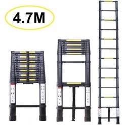 STOEX Échelle Télescopique 4.7M, Extensible Ladder Aluminium Échelle Multi-Fonction, Charge Max 150KG, Tout Noir