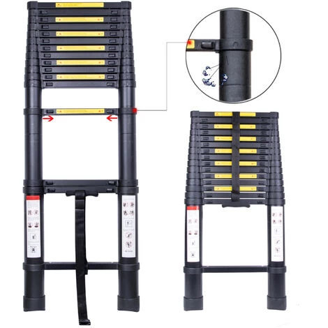 STOEX Échelle Télescopique 4.7M, Extensible Ladder Aluminium Échelle Multi-Fonction, Charge Max 150KG, Tout Noir 3 STOEX Échelle Télescopique 4.7M, Extensible Ladder Aluminium Échelle Multi-Fonction, Charge Max 150KG, Tout Noir – Image 3