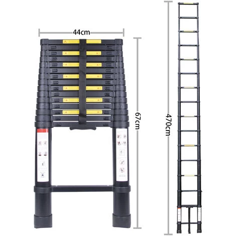 STOEX Échelle Télescopique 4.7M, Extensible Ladder Aluminium Échelle Multi-Fonction, Charge Max 150KG, Tout Noir 4 STOEX Échelle Télescopique 4.7M, Extensible Ladder Aluminium Échelle Multi-Fonction, Charge Max 150KG, Tout Noir – Image 4
