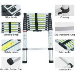 STOEX 5.0M Échelle Télescopique En Aluminium Bricolage Pliable Échelle Escamotable Multifonction Charge 150 Kg, Noir -Pas Cher Échelle Magasin 56480659 3