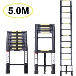 STOEX Échelle Télescopique 5.0M, Extensible Ladder Aluminium Échelle Multi-Fonction, Charge Max 150KG, Tout Noir