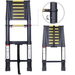 STOEX Échelle Télescopique 5.0M, Extensible Ladder Aluminium Échelle Multi-Fonction, Charge Max 150KG, Tout Noir -Pas Cher Échelle Magasin 56480662 3