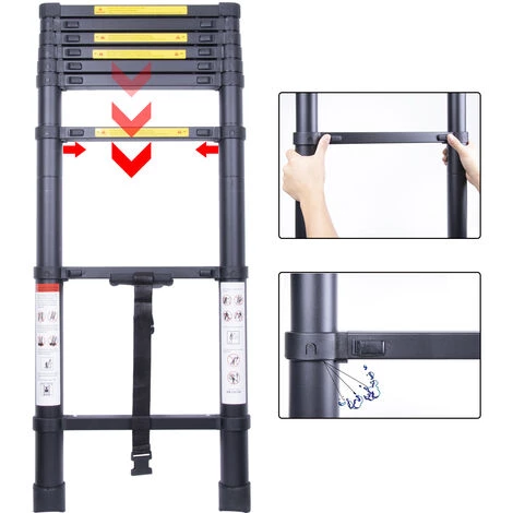 STOEX Échelle Télescopique 2.0M, Extensible Ladder Aluminium Échelle Multi-Fonction, Charge Max 150KG, Tout Noir 3 STOEX Échelle Télescopique 2.0M, Extensible Ladder Aluminium Échelle Multi-Fonction, Charge Max 150KG, Tout Noir – Image 3