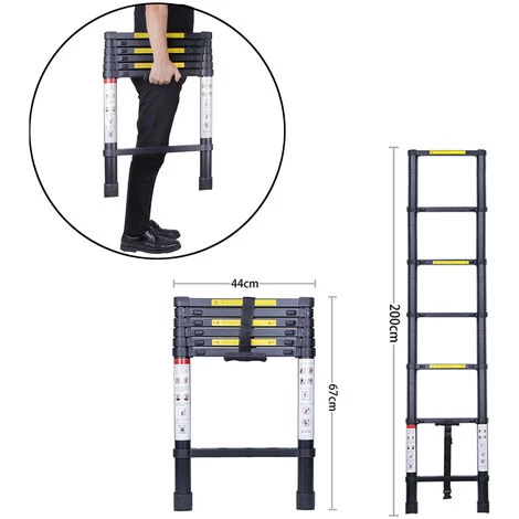 STOEX Échelle Télescopique 2.0M, Extensible Ladder Aluminium Échelle Multi-Fonction, Charge Max 150KG, Tout Noir 4 STOEX Échelle Télescopique 2.0M, Extensible Ladder Aluminium Échelle Multi-Fonction, Charge Max 150KG, Tout Noir – Image 4