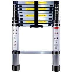 STOEX 2.6M Échelle Télescopique En Aluminium Bricolage Pliable Échelle Escamotable Multifonction Charge 150 Kg, Noir