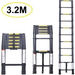 STOEX Échelle Télescopique 3.2M, Extensible Ladder Aluminium Échelle Multi-Fonction, Charge Max 150KG, Tout Noir