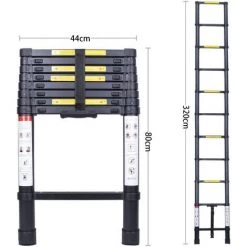 STOEX Échelle Télescopique 3.2M, Extensible Ladder Aluminium Échelle Multi-Fonction, Charge Max 150KG, Tout Noir -Pas Cher Échelle Magasin 56480843 4
