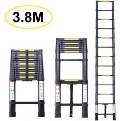 STOEX Échelle Télescopique 3.8M, Extensible Ladder Aluminium Échelle Multi-Fonction, Charge Max 150KG, Tout Noir
