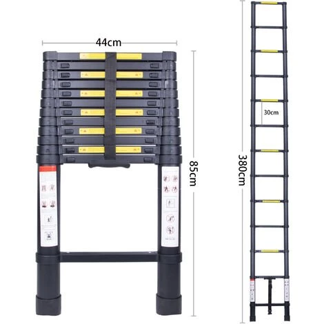 STOEX Échelle Télescopique 3.8M, Extensible Ladder Aluminium Échelle Multi-Fonction, Charge Max 150KG, Tout Noir 4 STOEX Échelle Télescopique 3.8M, Extensible Ladder Aluminium Échelle Multi-Fonction, Charge Max 150KG, Tout Noir – Image 4