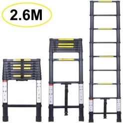 STOEX Échelle Télescopique 2.6M, Extensible Ladder Aluminium Échelle Multi-Fonction, Charge Max 150KG, Tout Noir