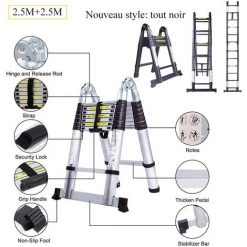 STOEX 3.8M Échelle Télescopique En Aluminium Pliante (1,9M + 1,9M), Échelle Escamotable Multifonction Bricolage Pliable Charge 150 Kg, Tout Noir 7 STOEX 3.8M Échelle Télescopique En Aluminium Pliante (1,9M + 1,9M), Échelle Escamotable Multifonction Bricolage Pliable Charge 150 Kg, Tout Noir -Pas Cher Échelle Magasin 56480857 4