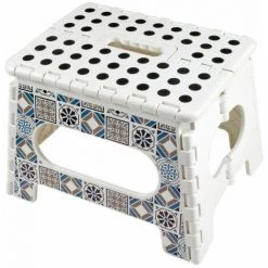 Paris Prix - Marchepied Pliable "carreaux De Ciment" 29cm Blanc