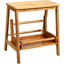 GIANTEX Marchepied Pliable à 2 Marches, Escabeau Tabouret En En Bambou, Charge Maximale 100 Kg, Peu Encombrant, Multifonctionnel, Pour Cuisine Chambre Salons -Pas Cher Échelle Magasin 57099562 3
