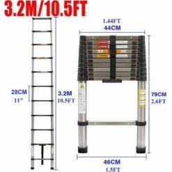 DAY PLUS NEU 10.5FT Échelle Télescopique Échelle Extensible De 3,2 M, échelle Pliante Escabeau Antidérapante, En Acier Inoxydable De Haute Qualité, échelle Polyvalente, échelle Domestique Capacité De Charge De 150 Kg