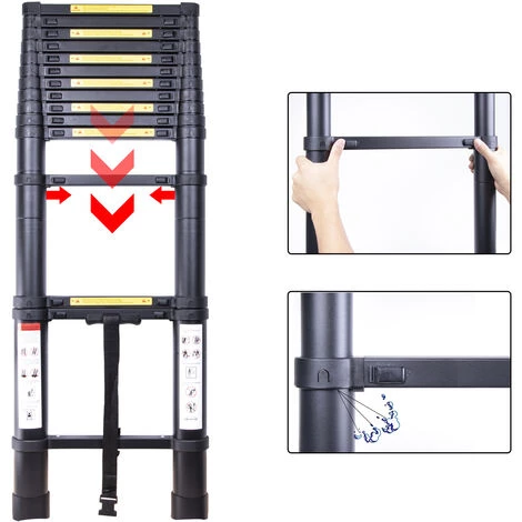STOMO 3.2M Échelle Télescopique Escabeau Multi-Fonction Escamotable En Aluminium Portable Pliante Multifonction Ladder Charge 150 Kg 3 STOMO 3.2M Échelle Télescopique Escabeau Multi-Fonction Escamotable En Aluminium Portable Pliante Multifonction Ladder Charge 150 Kg – Image 3