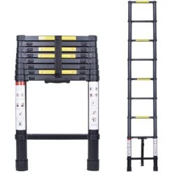 STOMO 2.6M Échelle Télescopique Escabeau Multi-Fonction Escamotable En Aluminium Portable Pliante Multifonction Ladder Charge 150 Kg