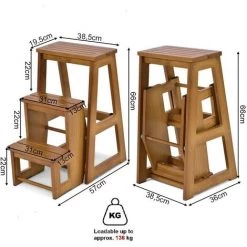 GIANTEX Escabeau Tabouret En Bois,Escabeau à 3 Marches Pliable,Marche Pied Echelle Portable, Peu Encombrant,pour Cuisine Chambre (Naturel) -Pas Cher Échelle Magasin 57488995 5