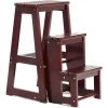 GIANTEX Escabeau Tabouret En Bois,Escabeau à 3 Marches Pliable,Marche Pied Echelle Portable, Peu Encombrant,pour Cuisine Chambre (CafE)