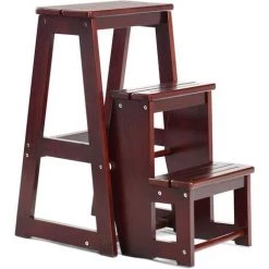 GIANTEX Escabeau Tabouret En Bois,Escabeau à 3 Marches Pliable,Marche Pied Echelle Portable, Peu Encombrant,pour Cuisine Chambre (CafE)