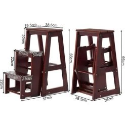 GIANTEX Escabeau Tabouret En Bois,Escabeau à 3 Marches Pliable,Marche Pied Echelle Portable, Peu Encombrant,pour Cuisine Chambre (CafE) -Pas Cher Échelle Magasin 57488999 5