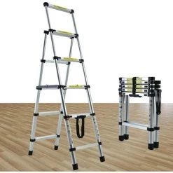 DAY PLUS Échelle Polyvalente 4+5 Marches/1,4+1,7m Pliable, Marche Pliante En Métal Avec Marches Caoutchoutées, Marches Pliantes Jusqu'à 150 Kg, Couleur Argent