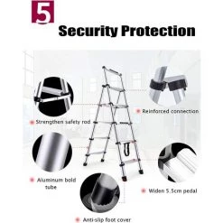 DAY PLUS Échelle Polyvalente 4+5 Marches/1,4+1,7m Pliable, Marche Pliante En Métal Avec Marches Caoutchoutées, Marches Pliantes Jusqu'à 150 Kg, Couleur Argent -Pas Cher Échelle Magasin 58238740 3