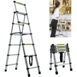 DAY PLUS Échelle Télescopique 1,7 M + 2 M, échelle Polyvalente Pour Grenier/toit Grimpant/bureau/travaux De Construction, échelle Extensible En Aluminium, Antidérapante