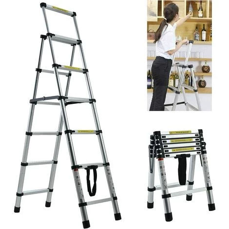 DAY PLUS Échelle Télescopique 1,7 M + 2 M, échelle Polyvalente Pour Grenier/toit Grimpant/bureau/travaux De Construction, échelle Extensible En Aluminium, Antidérapante 1 DAY PLUS Échelle Télescopique 1,7 M + 2 M, échelle Polyvalente Pour Grenier/toit Grimpant/bureau/travaux De Construction, échelle Extensible En Aluminium, Antidérapante