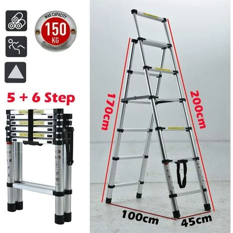 DAY PLUS Échelle Télescopique 1,7 M + 2 M, échelle Polyvalente Pour Grenier/toit Grimpant/bureau/travaux De Construction, échelle Extensible En Aluminium, Antidérapante 2 DAY PLUS Échelle Télescopique 1,7 M + 2 M, échelle Polyvalente Pour Grenier/toit Grimpant/bureau/travaux De Construction, échelle Extensible En Aluminium, Antidérapante – Image 2