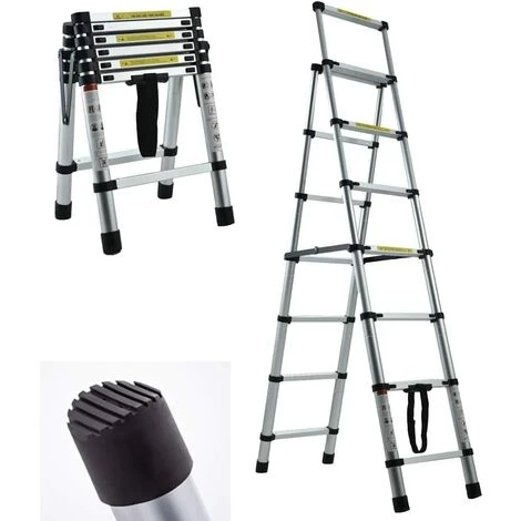 DAY PLUS Échelle Polyvalente 6+7 Marches/2+2,3m Pliable, Marche Pliante En Métal Avec Marches Caoutchoutées, Marches Pliantes Jusqu'à 150 Kg, Couleur Argent 1 DAY PLUS Échelle Polyvalente 6+7 Marches/2+2,3m Pliable, Marche Pliante En Métal Avec Marches Caoutchoutées, Marches Pliantes Jusqu'à 150 Kg, Couleur Argent