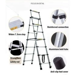 DAY PLUS Échelle Polyvalente 6+7 Marches/2+2,3m Pliable, Marche Pliante En Métal Avec Marches Caoutchoutées, Marches Pliantes Jusqu'à 150 Kg, Couleur Argent 9 DAY PLUS Échelle Polyvalente 6+7 Marches/2+2,3m Pliable, Marche Pliante En Métal Avec Marches Caoutchoutées, Marches Pliantes Jusqu'à 150 Kg, Couleur Argent -Pas Cher Échelle Magasin 58238745 5