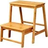 GOPLUS Escabeau Pliable à 2 Marches Avec Levier Basculant, Tabouret Multifonctionnel En Bambou Antidérapant Et Résistant, Idéal Pour Maison Ou Bureau, 45 X 51 X 48CM, Charge Max 100 KG, Naturel