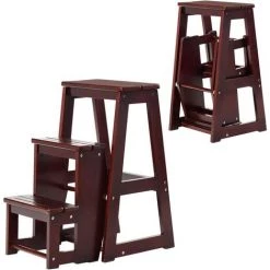 DREMADE DREAMADE Escabeau Tabouret Pliant 3 Marches Fabriqué En Pin, Multifonctionnel Portable Peu Encombrant Décoratif En Bois Naturel, Cuisine Chambre Bureau Magasin (Café)