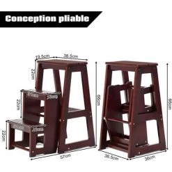 DREMADE DREAMADE Escabeau Tabouret Pliant 3 Marches Fabriqué En Pin, Multifonctionnel Portable Peu Encombrant Décoratif En Bois Naturel, Cuisine Chambre Bureau Magasin (Café) -Pas Cher Échelle Magasin 58846045 5