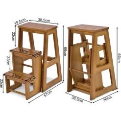 DREMADE DREAMADE Escabeau Tabouret Pliant 3 Marches Fabriqué En Pin, Multifonctionnel Portable Peu Encombrant Décoratif En Bois Naturel, Cuisine Chambre Bureau Magasin (Naturel) -Pas Cher Échelle Magasin 58846050 5