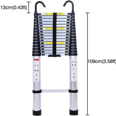 DAY PLUS 20,34 POUCES Échelle Polyvalente Échelle Télescopique De 6,2m Avec Crochet Amovible Échelle Pliante En Aluminium Échelle Antidérapante Extensible Robuste Capacité De Charge De 150 Kg/330 Lb MAX 2 DAY PLUS 20,34 POUCES Échelle Polyvalente Échelle Télescopique De 6,2m Avec Crochet Amovible Échelle Pliante En Aluminium Échelle Antidérapante Extensible Robuste Capacité De Charge De 150 Kg/330 Lb MAX – Image 2