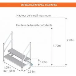 ESCABEAU DIRECT - MATISERE Marchepied Roulant 2 Marches - Hauteur De Travail Max 2.50m - Largeur 1.05m - MP2/100RGC -Pas Cher Échelle Magasin 60272904 3