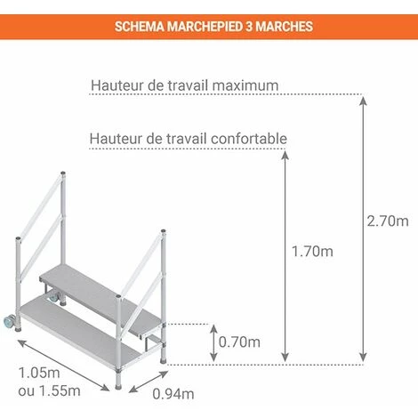ESCABEAU DIRECT - MATISERE Marchepied Roulant 3 Marches - Hauteur De Travail Max 2.70m - Largeur 1.05m - MP3/100RGCL 3 ESCABEAU DIRECT - MATISERE Marchepied Roulant 3 Marches - Hauteur De Travail Max 2.70m - Largeur 1.05m - MP3/100RGCL – Image 3