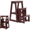 RELAX4LIFE Escabeau Tabouret Pliant 3 Marches Fabriqué En Pin, Multifonctionnel Portable Peu Encombrant Décoratif En Bois Naturel, Cuisine Chambre Bureau Magasin (Noyer Foncé)