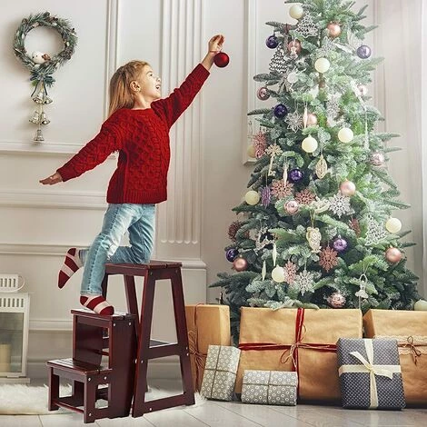 RELAX4LIFE Escabeau Tabouret Pliant 3 Marches Fabriqué En Pin, Multifonctionnel Portable Peu Encombrant Décoratif En Bois Naturel, Cuisine Chambre Bureau Magasin (Noyer Foncé) 3 RELAX4LIFE Escabeau Tabouret Pliant 3 Marches Fabriqué En Pin, Multifonctionnel Portable Peu Encombrant Décoratif En Bois Naturel, Cuisine Chambre Bureau Magasin (Noyer Foncé) – Image 3