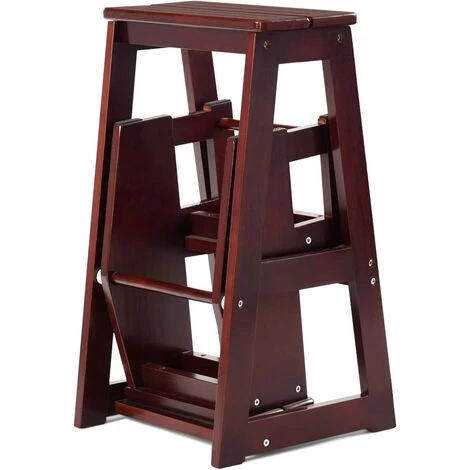 RELAX4LIFE Escabeau Tabouret Pliant 3 Marches Fabriqué En Pin, Multifonctionnel Portable Peu Encombrant Décoratif En Bois Naturel, Cuisine Chambre Bureau Magasin (Noyer Foncé) 4 RELAX4LIFE Escabeau Tabouret Pliant 3 Marches Fabriqué En Pin, Multifonctionnel Portable Peu Encombrant Décoratif En Bois Naturel, Cuisine Chambre Bureau Magasin (Noyer Foncé) – Image 4
