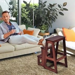 RELAX4LIFE Escabeau Tabouret Pliant 3 Marches Fabriqué En Pin, Multifonctionnel Portable Peu Encombrant Décoratif En Bois Naturel, Cuisine Chambre Bureau Magasin (Noyer Foncé) 9 RELAX4LIFE Escabeau Tabouret Pliant 3 Marches Fabriqué En Pin, Multifonctionnel Portable Peu Encombrant Décoratif En Bois Naturel, Cuisine Chambre Bureau Magasin (Noyer Foncé) -Pas Cher Échelle Magasin 60464646 5
