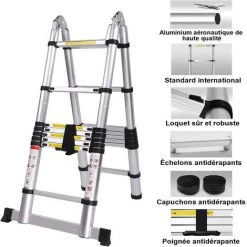 JN.SONGS Échelle Télescopique 5M En Aluminium - Extenable Échelle à Coulisse (2,5M + 2,5M) - Échelle Polyvalente Capacité 150kg 7 JN.SONGS Échelle Télescopique 5M En Aluminium - Extenable Échelle à Coulisse (2,5M + 2,5M) - Échelle Polyvalente Capacité 150kg -Pas Cher Échelle Magasin 60578701 3
