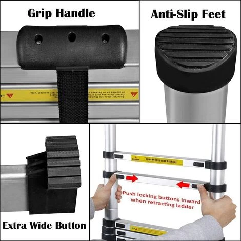 JN.SONGS Échelle Télescopique 5M En Aluminium - Extenable Échelle à Coulisse (2,5M + 2,5M) - Échelle Polyvalente Capacité 150kg 4 JN.SONGS Échelle Télescopique 5M En Aluminium - Extenable Échelle à Coulisse (2,5M + 2,5M) - Échelle Polyvalente Capacité 150kg – Image 4