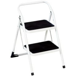Échelle Métallique Avec 2 Marches Blanc/Noir 96x44x50cm 7house