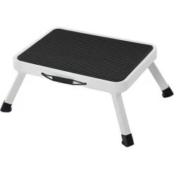 EINEMGELD SONGMICS Marchepied à 1 Niveau, Escabeau, Échelle, Tabouret, En Acier, Antidéparant, Pliable, Avec Poignée, Capacité De Charge 150 Kg, Idéal Pour La Caravane, Blanc, GSL01WT