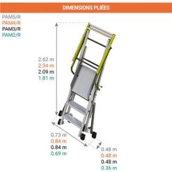 ESCABEAU DIRECT - MATISERE PIRL 2 Marches - 4 Roues Escamotables - Hauteur De Travail Max. 2.50m - PAM2/R -Pas Cher Échelle Magasin 61241550 3